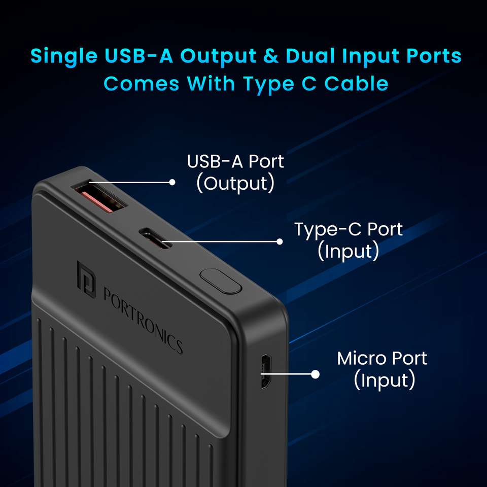 Portronics 10000 mAh 12 W Slim Power Bank, Fast Charging (PP)