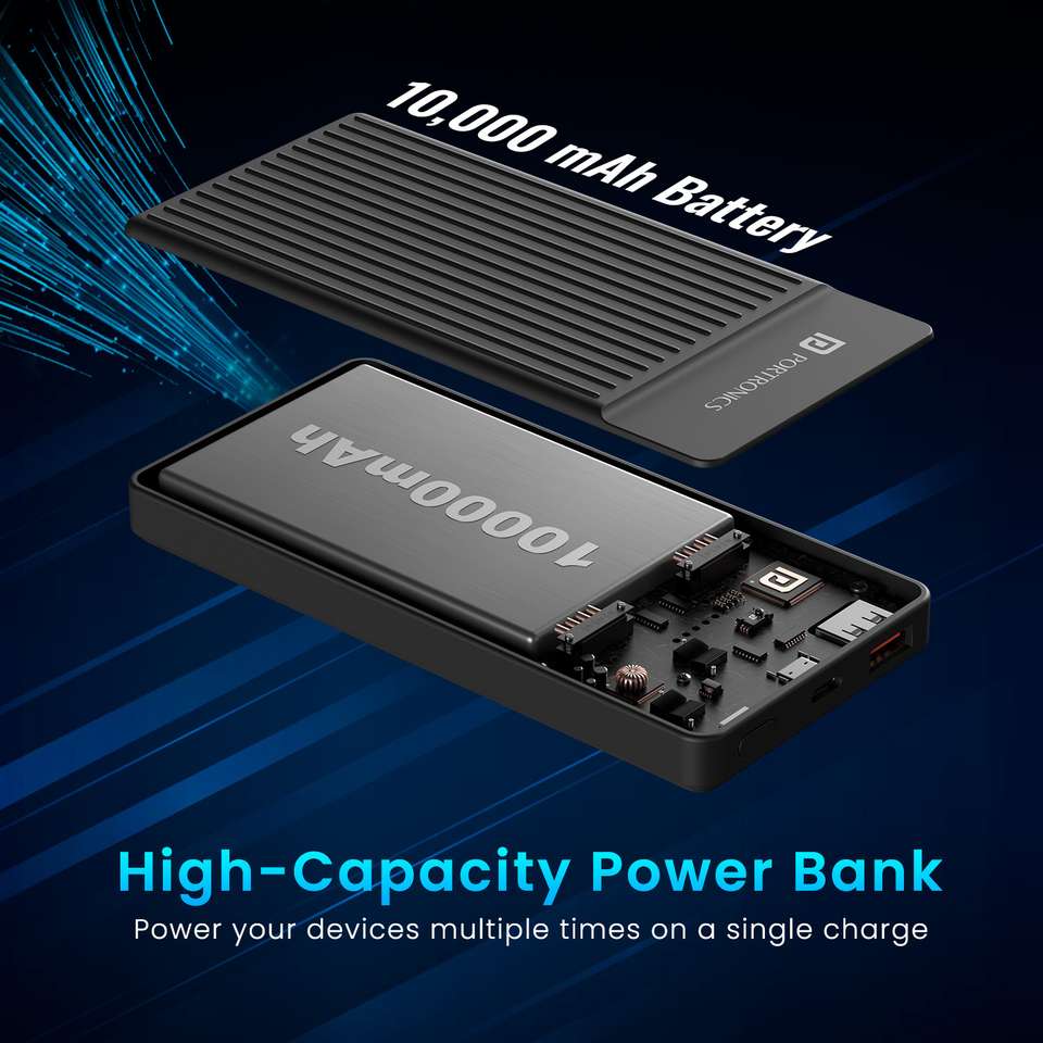 Portronics 10000 mAh 12 W Slim Power Bank, Fast Charging (PP)